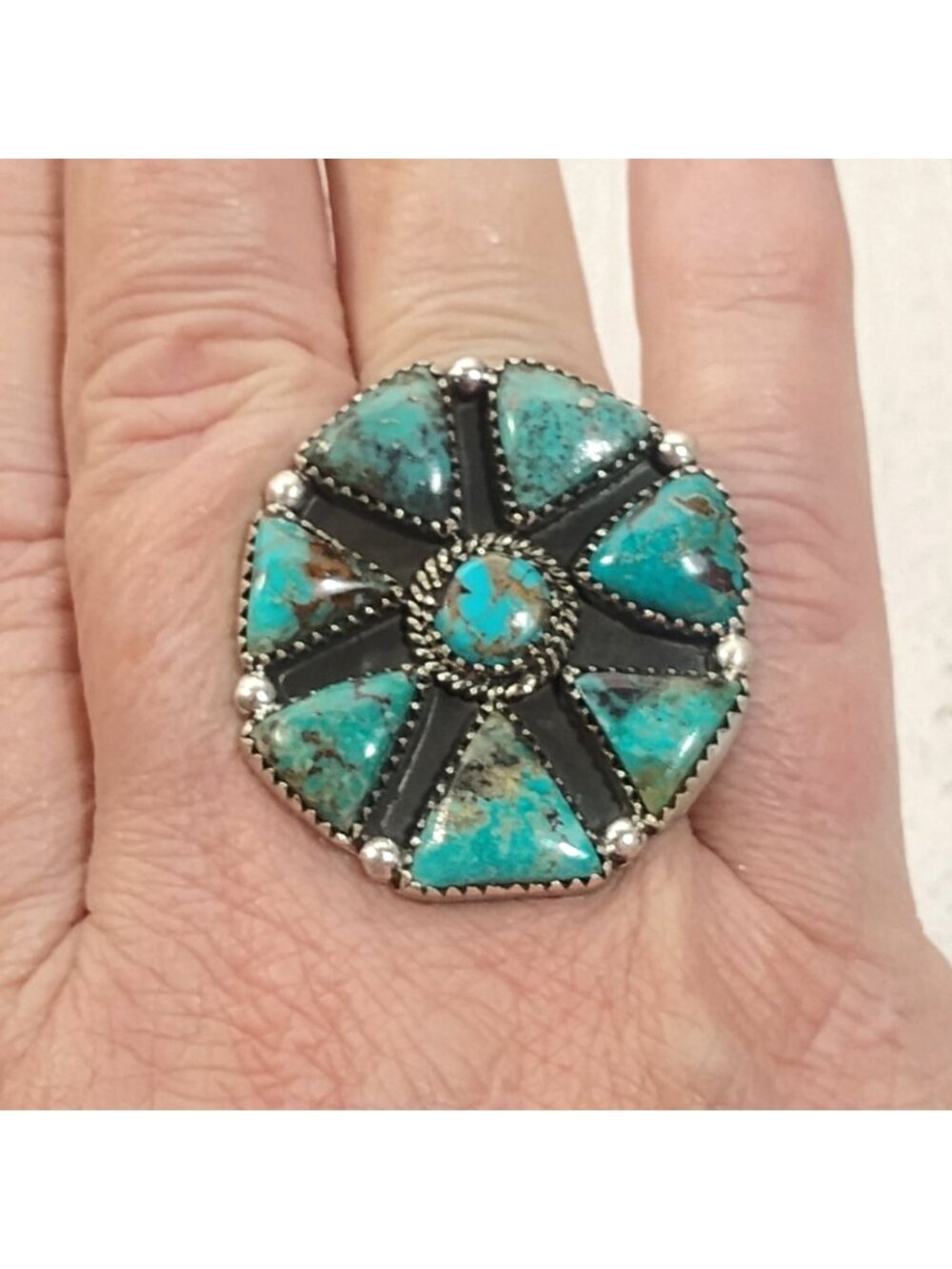 Sterling Silver Sierra Nevada Turquoise Cluster Ring Statement Amazing Matrix